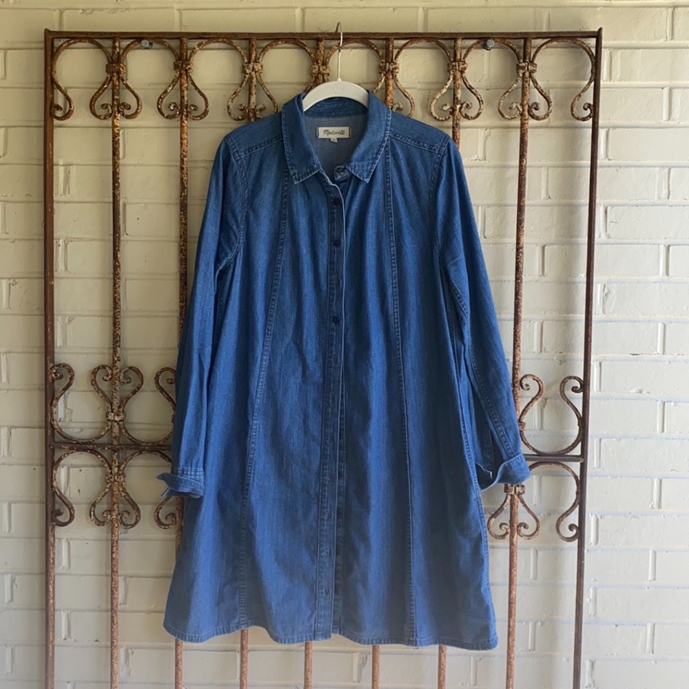 A line button front denim dress